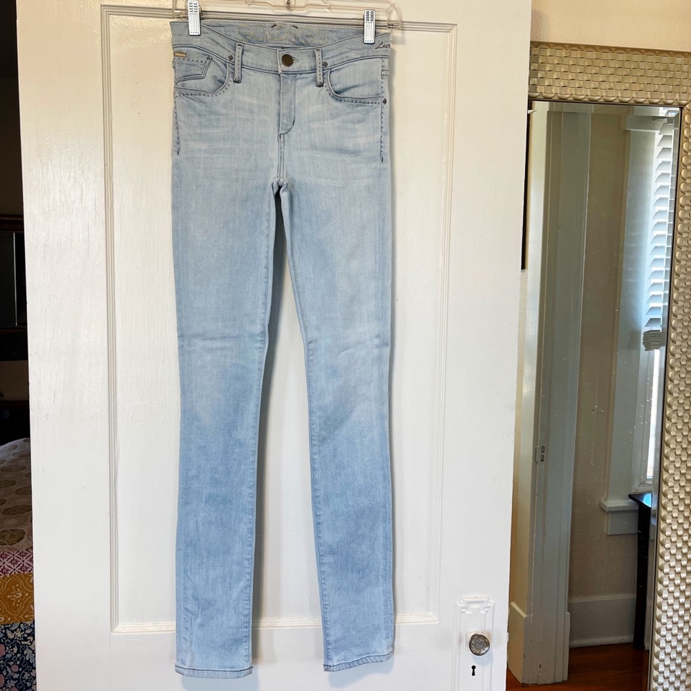 Gold Sign Skinny Light Blue Faded Jeans